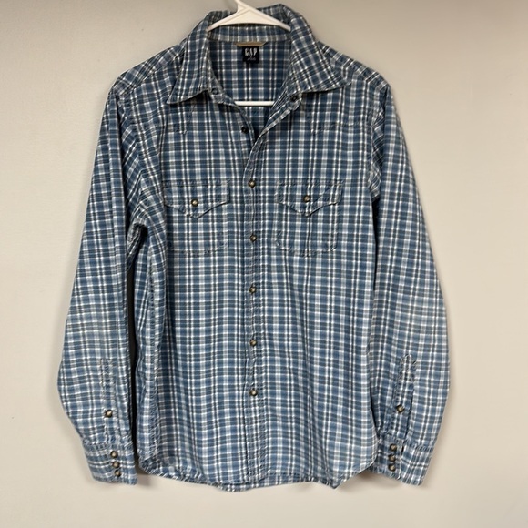 GAP Other - GAP Blue Plaid Men’s Western Shirt, snaps, SML, great condition